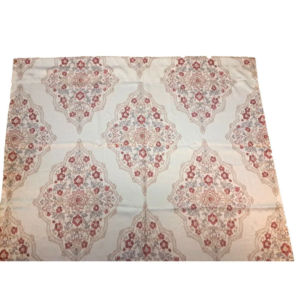 Jacobean Floral Curtain Panel Lotus Flower White Red Satiny Cottage Boho 86x50